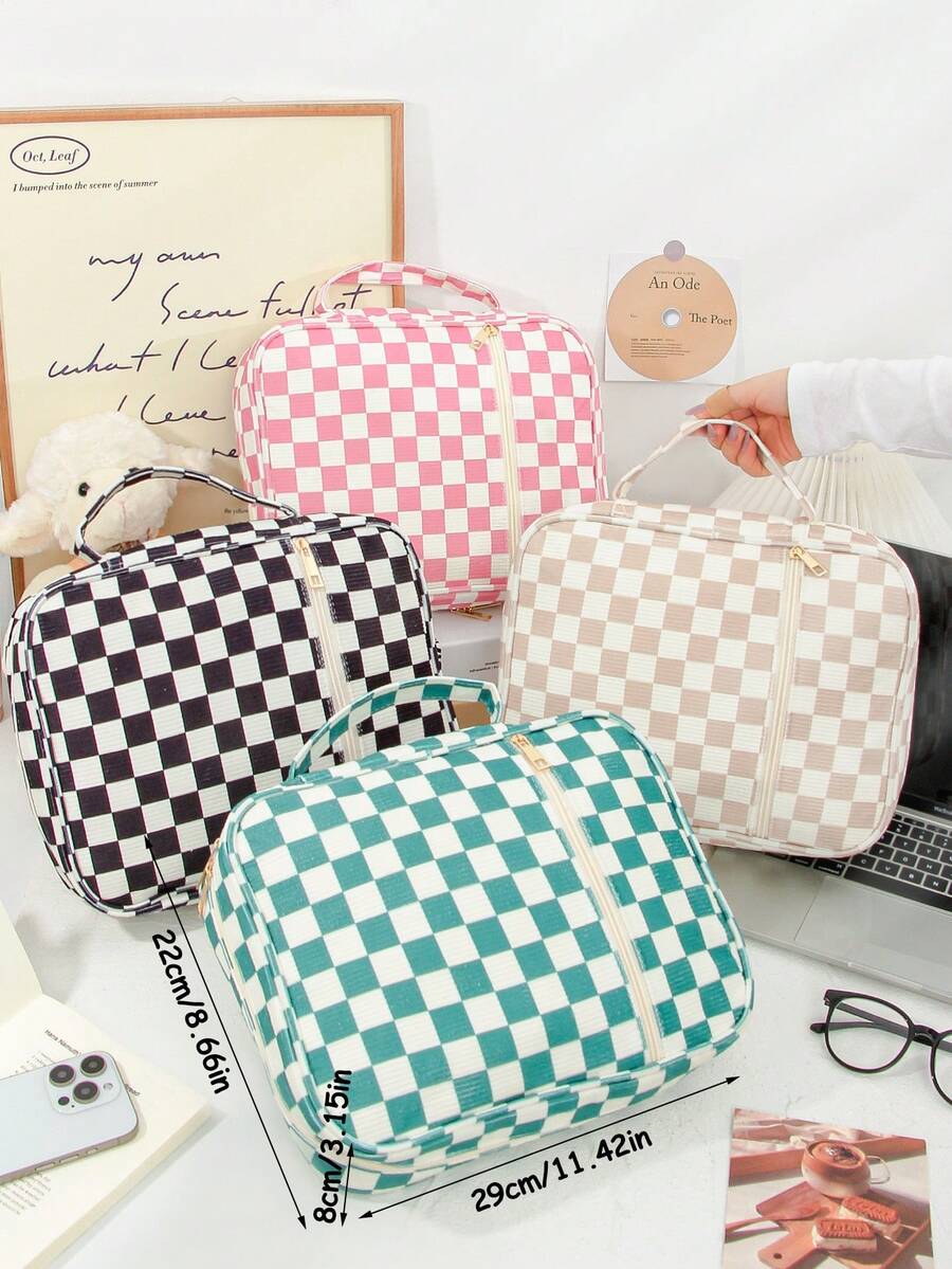 1 buah Sampul Buku Bermotif Kotak-kotak, Sampul Alkitab Besar Berlapis, Pelindung Buku Catatan Elastis, Sampul Alkitab dengan Kantong Resleting dan Pegangan, Tas Pembawa Buku, Hadiah Ideal untuk Wanita, Pria, Gadis, untuk Belajar, Gereja, Hadiah Kristen - MultiWarna - View 1