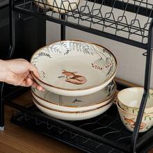 1pc Handmade 9-Inch Unique Ceramic Plate, Salad Plate, Serving Plate, Suitable For Holding Vegetables, Noodles, Fruits, Desserts, Ideal Holiday Gift - Multicolor - View 5