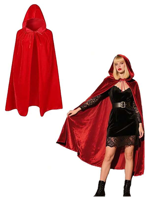 Fairy Tale Story "Little Red Riding Hood" Party Costume, Little Red Riding Hood's Velvet Hooded Cape, Suitable For Christmas Parties, Carnival, New Year Dances And Fairy Tale Role-Playing. Velvet Hooded Cape,Suitable For Girls And Ladies