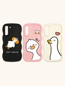 3 Stück süße Cartoon-Enten Muster weiche Silikon Handyhüllen in Schwarz, Weiß, Pink, kompatibel mit iPhone & Galaxy, Dopamin-Wellen Textur Handyhüllen, internationale Version, nicht die Inlandsversion - Verschiedenfarbig - Übersicht 51