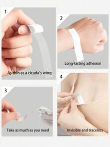 2 Rolls/1roll Of Waterproof Elastic Fiber Double-Sided Invisible Body Tape, Clothing Tape, With Strong Fixation All Day Long, 5 Meter Roll, Non-Woven Transparent Self-Adhesive, Bra Accessories, Suitable For Fixing Necklines, Chests And Clothing To Prevent Exposure, Suitable For All Skin Colors.