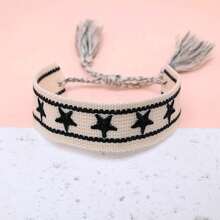 1pc Handmade Embroidered Pentagram Bracelet - Black and White - View 5