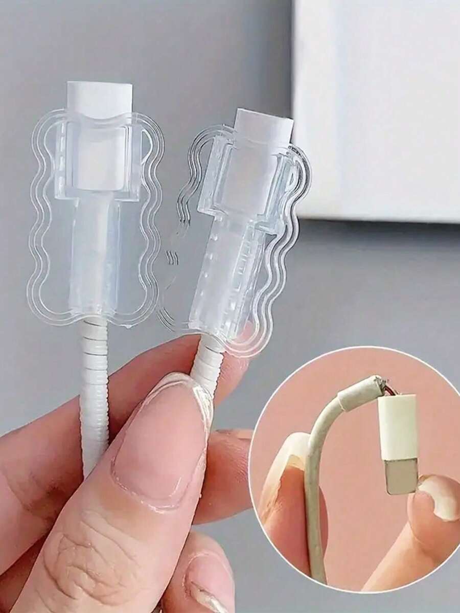 5件套波浪形线缆保护套，热塑性聚氨酯（TPU）线缆保护套，线缆保护配件，无需电池，适用于手机，数据线保护套装