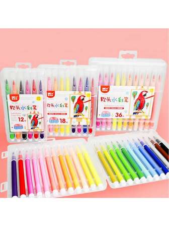 可水洗儿童软头水彩笔套装（12 色）- 学生绘画和涂鸦艺术用品