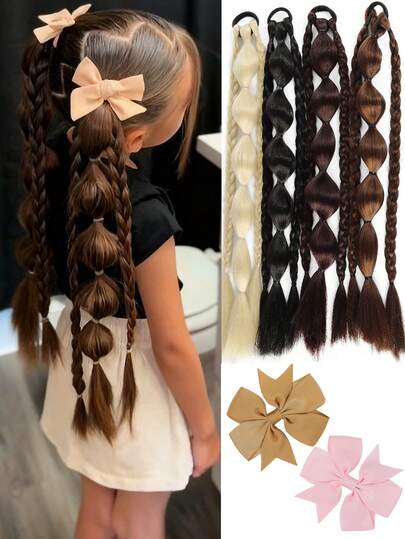 1PC Synthetic New Chinese Style Lantern Bubble Ponytail For Girls Kids Sweet CoolLong Braid Lantern Boxing High Ponytail