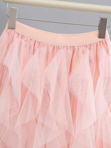 1件装女士不对称荷叶边多层网纱薄纱裙 - 藕粉色 - 查看 2