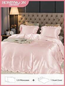 2/3pcs Set Satin Ruffled Blush Pink Duvet Cover Set, Ruffled Tassel Duvet Cover Set, Solid Retro Luxury Farmhouse Style Bedding Set, 3pcs Boho Ruffled Tie Duvet Cover Set (Comforter Not Included). Perfectly Fits Twin, Full, Queen, King Size Beds. Suitable For Home Bedding, Dorm Supplies And Christmas Decor. - Baby Pink - View 2