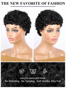 Pixie Cut Wigs Synthetic Short Pixie Cut Wigs For Black Women Curly Wave Glueless Short Layered Pixie Cut Curly Wigs With Bangs Natural For Daily Use - 彩色 - 查看 4