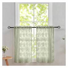 Green 24 Inch Long Boho Short Lace Cafe Curtains For Small Window Light Filtering Scalloped Edges Sheer Tier Curtains For Bathroom Basement Each 26x24 Inch - 多色612 - 查看 1
