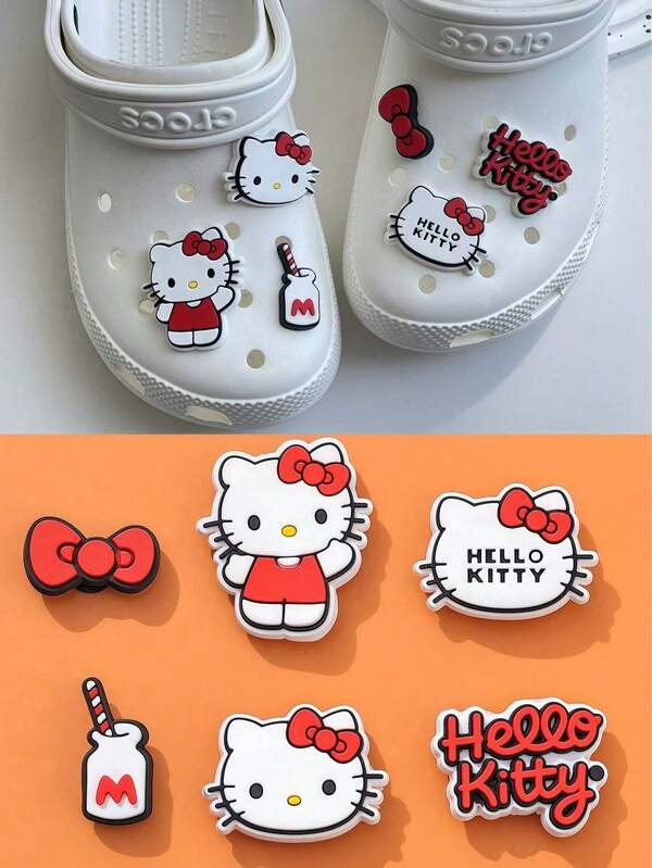 Sanrio 6 Pieces/12 Pieces/Hello Kitty Men's/Women's Shoe Decoration -3D Cute And Stylish Detachable Shoe Decoration, Suitable For Clogs And Sandals In Spring And Summer