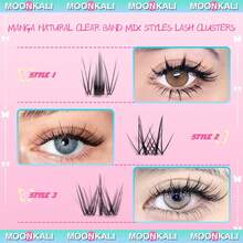 MOONKALI Anime Lashes Wispy Lash Clusters Kit 30 Rows Invisible Band Eyelash Clusters 10-16mm Lash Extension Kit Natural Lashes Clusters Eyelash Extension Kit With Thin Band Lash Cluster Clear Lash Glue Bond&Seal And Tweezers - màu đen - Xem 4