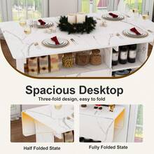 47 Inch Foldable Dining Table / Multi-Functional Kitchen Island With Storage Shelves And Wheels / Width Can Be Reduced To 12 Inches / Easy To Assemble / For Small Spaces,  Kitchen, Dorm, Offic - trắng - Xem 9