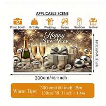1 Piece Of Happy New Year Fireworks Gift Shiny Polyester Fabric Background Cloth, Bright Polyester Fabric, Suitable For Living Room, Bedroom, Office Or Party Decoration, Party Background Cloth, New Year's Eve Theme Decoration, Multiple Sizes Can Be Selected - Multicolor - View 10