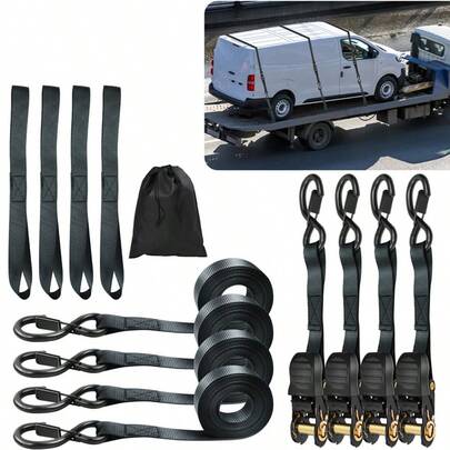 4X Heavy Duty Ratchet Ties Down Straps 5 Meter 25mm Lashing Cargo Luggage 1000kg