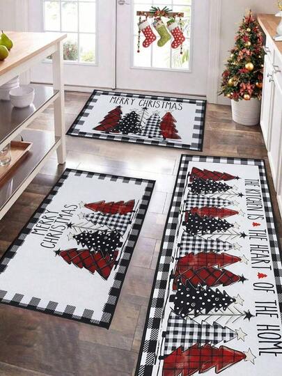 2pcs Merry Christmas Mats, Christma Floor Mat Door Mats, Christmas Tree Doll Design, Christmas Decorations, Christmas Kitchen Mat, Christmas Kitchen Carpet, Christmas Decoration Door Floor Mat Entry Foot Mat, Room Decorations, Kitchen Decor, Christmas Gift Party Favors, Festive Accessory, Christmas Decor Home, Winter Decoration, Christmas Indoor Outdoor Decorations, 2026 New Year Decorations