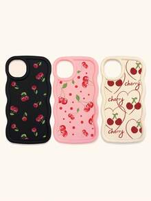 White Pink Black Milky White Creative Wavy Texture 3pcs Cherry Pattern Shockproof Phone Cases Fashion Phone Cases Compatible With IPhone & Galaxy Phones Spring Gift Case,International Version, Not The Domestic Version - Multicolor - View 46