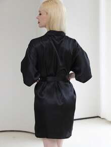 1 件 - 女士纯色优雅蕾丝风格秋冬浴袍，适合家庭睡衣，性感短袖缎面丝绸柔软睡衣，适合新娘和伴娘。