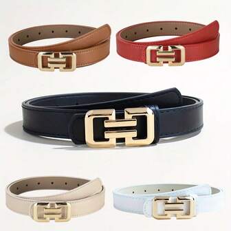 H-Loop Belt - Glossy Buckle Belt For S & Dresses, Casual To Evening Wear (Black, Brown, Beige) - Belt Size Chart Compatible, Dress Belt Accessory For Dresses, Skirts & Pants Old Money Vintage Autumn/Fall Urban Outfit Classic Christmas Winter Fashion Daily Men Boyfriend Gift