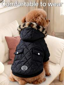1pc Fashionable "Cool" Casual Pet Dog Outfit - Black Diamond Pattern/Leopard Print Hooded/Stylish Design For Poodle, Teddy, Schnauzer Small Dogs