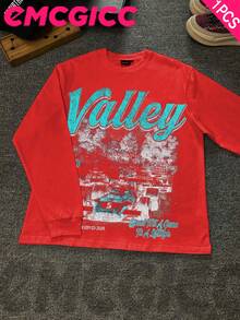 EMCGICC Manfinity Y2k Thin Long Sleeved T-Shirt For Men,Graphic T Shirt Cotton 220g,Fashionable Hip-Hop For Men -  Long Sleeve T-Shirts, Funny Vintage Shirts,Regular Fit, Street Style, Digital Print,  Ideal Gift - 紅色 - 查看 1