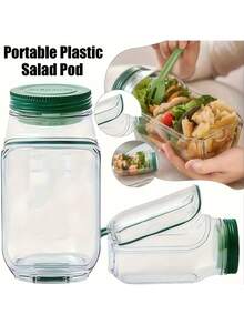 1pc 32oz Mason Jar Salad Container With Side Spout And Leak-Proof Lid - Microwave, Dishwasher & Fridge - Sealed Salad Jar With Dressing Cup, Stackable Design For Meal Prep, Lunch, Dinner, Office Use