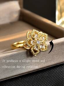 KMT 1pc Copper Zirconia 5-Petal Flower Rotatable Anti-Stress Luxury Fashion Open Ring Gift Box For Women Valentines - Flower Style - View 4