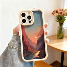 Cubierta de teléfono con borde negro diseño de puesta de sol en cañón con río y montañas para uso diario y viajes - Café integral - Ver 4