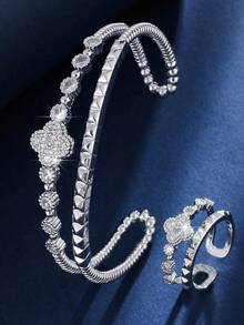 1 pieza Brazalete abierto minimalista de moda con incrustaciones de strass