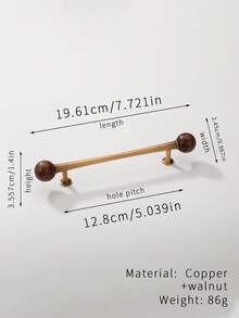1pc Walnut Wood & Brass Vintage Bronze Cabinet Door/Drawer Pull Handle - Multicolor - View 4