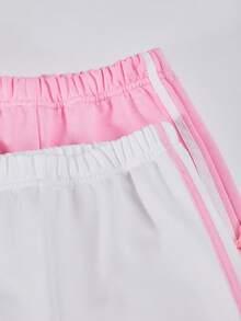 2 piezas Pantalones anchos con rayas laterales y lazo para niñas, pantalones casuales dulces, cómodos y versátiles para primavera, otoño, invierno, diario, escuela y paseos - Multicolor - Ver 6