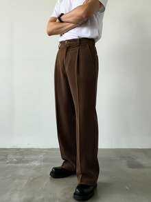 Cool & Elegant Men's Wide Leg Pants, American Vintage Loose Drape Trousers, Summer - màu nâu - Xem 7