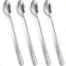 KEAWELL - Cucharas de té helado de mango largo martilladas de alta calidad: juego de 4 piezas/8 piezas acero inoxidable 18/10 cucharaditas cucharas de café pulido brillante con espejo apto para - Plateado - Ver 1