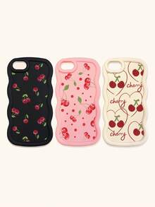 White Pink Black Milky White Creative Wavy Texture 3pcs Cherry Pattern Shockproof Phone Cases Fashion Phone Cases Compatible With IPhone & Galaxy Phones Spring Gift Case,International Version, Not The Domestic Version - Multicolor - View 15