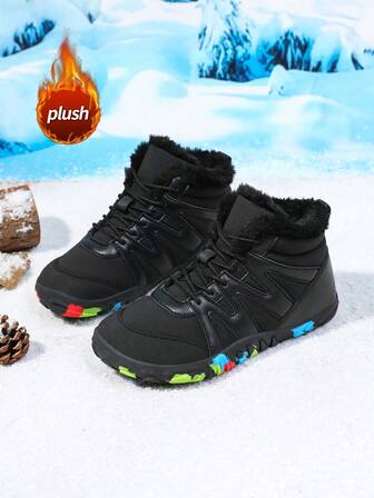Women's Winter Black Snow Boots, Non-Slip Rubber Sole, Warm Thermal Lined, Suitable For Cold Weather, Outdoor High-Top Lace-Up Casual Shoes, Fashionable For Christmas