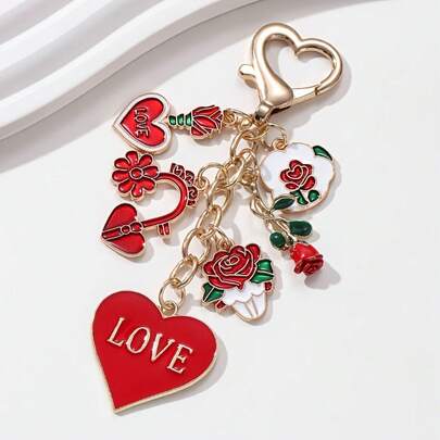 1 pieza Llavero con sobre de rosa de chocolate de San Valentín - Estilo romántico de princesa rosa, colgante de corazón de metal, adecuado para bolsos y autos, regalo perfecto para parejas y amigos