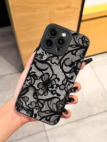 1pc Unique Floral Lace Pattern Creative Phone Case Compatible With IPhone 17 Pro Max/Air, 11/12/13/14 Plus, XR/7/8 Plus/15 Pro Max, Series,International Version, Not The Domestic Version - Black - View 5
