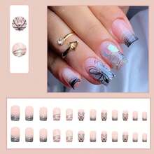 Press On Medium Nails Line False Nails Full Cover Acrylic Butterfly Fake Gradient Square Nails For Women And FFgirls 24PCS{Inchcolor_nameinch:InchColor8inch} - Color8 - View 6