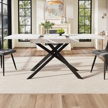 Telescopic Dining Table (120-160*80cm), Extendable Dining Table, Space-Saving Kitchen Table, Black Crossed Iron Legs, For Kitchen And Living Room, Walnut Color Dining Table - 白色+黑色+MDF+金屬 - View 2