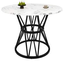 Round Dining Table (76cm), Kitchen Dining Table, Round Coffee Table For 4 People, Suitable For Dining Room, Living Room, Elegant Metal Table Legs, MDF Wood Tabletop, Gold - Black + MDF - View 2