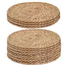 1pc/4pcs Set Handmade Woven Reed Round Placemats, Heat Insulation Pads, Tableware Mats, Home Decor - Brown - View 4