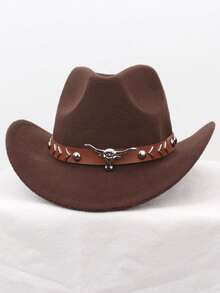 1 件男女通用复古西部牛仔帽，带公牛饰边，适合日常休闲穿着、西部牛仔派对。 - 棕皮鉚釘牛頭禮帽 - 查看 16