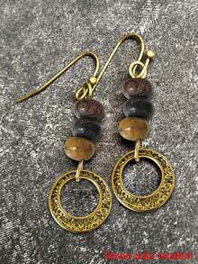 2pcs Vintage Handmade Beaded Wooden Bead Geometric Circle Boho Style Multicolor Pendant Earrings For Women, Party