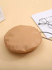 1pc Women's Black Flat Top Beret Hat, Versatile PU Painter Beret, Pumpkin Hat, Autumn/Winter