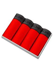 4pcs Men's Red Briefs, Non-Curling Leg Hem, Elastic Waistband, Mid-Rise Underwear Shorts - Red - View 15