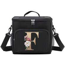 Insulated Lunch Box Bag Shoulder Canvas Bags Thermal Lunch Box Initial Name A To Z Gold Letter Flower Printing Large Capacity Tote Bag For Women's Portable Work Food Storage Handbags Cooler Box For Office School Picnic Camping Travel Lunch Bag Woman For Women Ladies School Supplies Stuff Accessories - màu đen - Xem 13