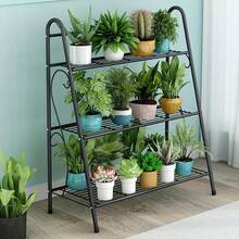 3-Tier Flower Stand, Multi-Tier Plant Stand Indoor Outdoor With Iron Material, Balcony Furniture For Living Room/Balcony, Dark Gray, Silver - 黑色 - 查看 3