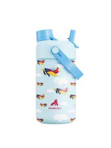 12oz Kids Stainless Steel Water Bottle: 2-In-1 Straw Nozzle Lid, Leak-Proof Thermos Mug With Tote Bag, 24 Hours Cold Storage, Easy To Clean, Suitable For School, Travel, Playtime, Gifts - Blue Airplane - View 1
