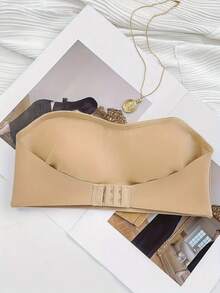 Women's Strapless Strapless Strapless Strapless Bra - Full Cup Lifting Effect, Solid Color Black And White, Comfortable Daily And Special Occasions Bra, Hand Washable, No Padding, Minimalist Design, Suitable For Layering, Suitable For Both Large And Small Breasts, Fashionable And Comfortable Fit, Seamless Strapless Design, No Steel Ring, Smooth Modern Style, Ideal For Casual Or Formal Wear, Women's Bra, Double-Layer Thick Gathering Bra, Women's High-Quality Bra, Gathering Bra, Strapless Bra, Women's Gathering Bra, Strapless Bra, Women's Gathering Bra, Women's Gathering Bra - 卡其色 - 查看 6