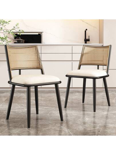 Pu Seat Cushion Rattan Chair, Beige, Black, Pieces, Restaurant,