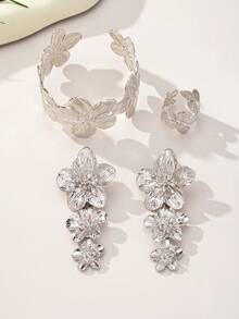 时尚花卉耳环，闪亮金色耳钉，优雅花卉花瓣耳环，适合女士 - 金色1 - 查看 12